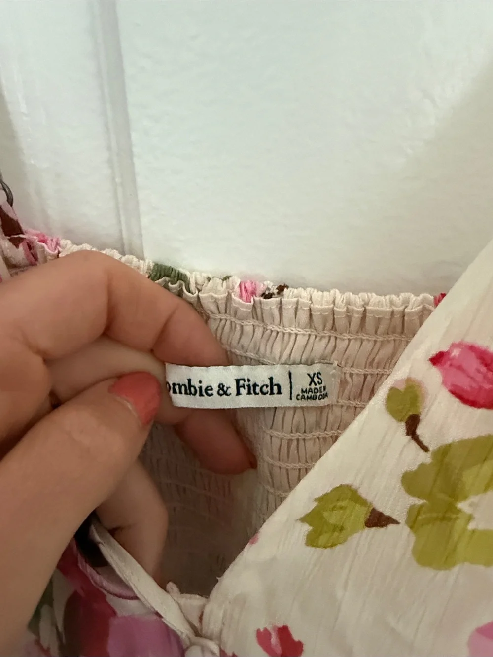 Abercrombie & Fitch Beige Floral Maxi Dress with Pink and Green